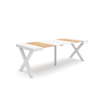 Skraut Home Mesa Consola Extensible, Mesa Comedor Plegable, 220, Para 10 Comensales, Patas Madera Maciza, Estilo Moderno, Roble Y Blanco - Skraut Home