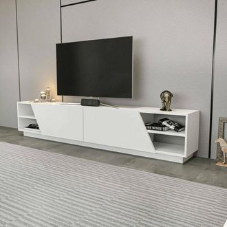 Dmora Dmora - Mueble De Televisi&oacute;n Nyx, Aparador De Sal&oacute;n, Mueble Bajo Para Tv, Base De Pared Equipada, 240x37h47 Cm, Blanco, Con Embalaje Reforzado