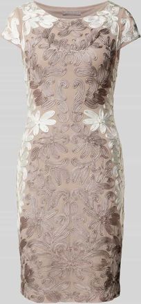 Christian Berg Cocktail Knielanges Cocktailkleid mit Spitzenbesatz in Taupe, Gr&ouml;&szlig;e 50