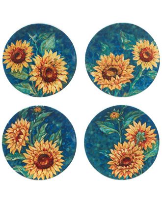 Certified International Golden Sunflowers Set Of 4 Dinner Plates
