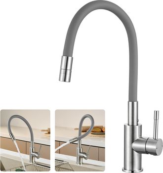 OEM Grifo De Cocina Flexible Gris, Mezclador Giratorio De 360&deg; En Acero Inoxidable 304 Con 2 Rociadores Aireados, Ahorro De Agua Del 40% Para Cocina/lavad