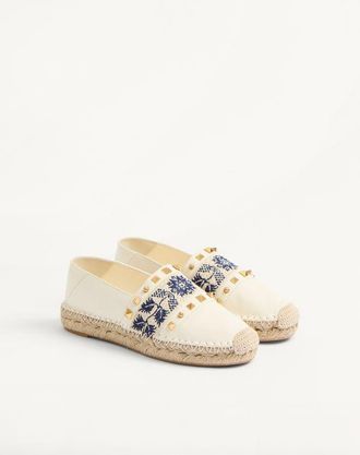 Valentino Garavani Espadrilla County In Nappa Con Ricamo Grape 20Mm Donna AVORIO/NATURALE/BLU 35