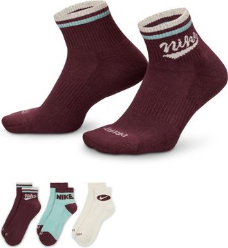 Nike Mens Everyday Plus Ankle Socks (3 Pairs) in Multicolor | HJ9340-904