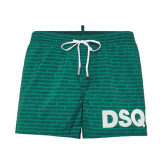 Dsquared2 Beachwear, male, Green, Size: 2XS Printed Logo Swim Shorts