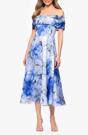 Betsy & Adam Floral Print Organza Party Dress in Blue/Multi at Nordstrom, Size 16
