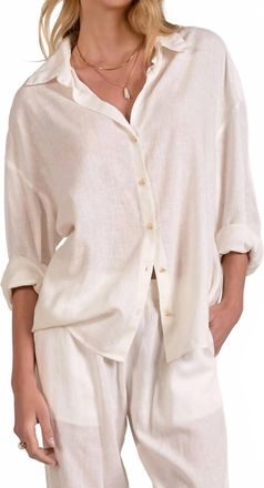 Elan Linen Button Down Top In White