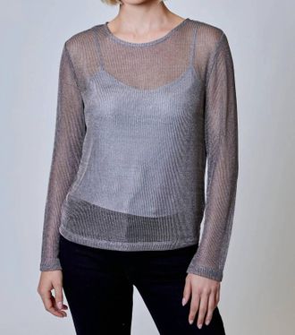 Design History Metallic Long Sleeve Mesh Top In Grey Gum