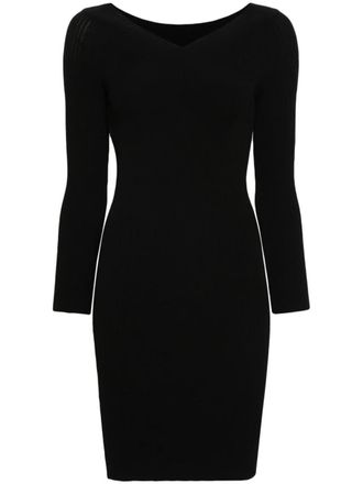 Alberta Ferretti Black Abito Fitted Ribbed Viscose Dress