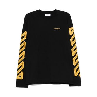 Off-white Long Sleeve T-Shirts, male, Black, L, Black Logo Print Crew Neck T-shirt