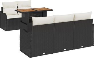 vidaXL Garden Sofa Set with Storage 6 pcs Black Poly rattan vidaXL