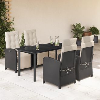 vidaXL Set De Muebles Jard&iacute;n 5 Pzas Con Cojines Rat&aacute;n Sint&eacute;tico Negro Vidaxl