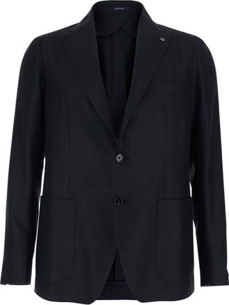 Tagliatore Dark Blue Notched Lapel Blazer