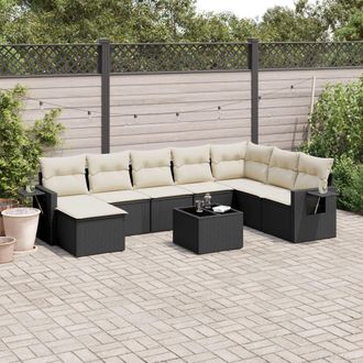 vidaXL Set De Sof&aacute;s De Jard&iacute;n 8 Piezas Y Cojines Rat&aacute;n Sint&eacute;tico Negro Vidaxl