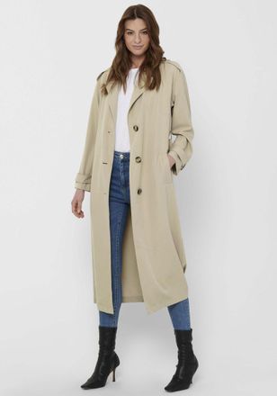 Only Trenchcoat ONLY ONLLINE X-LONG TRENCHCOAT OTW NOOS, Damen, Gr. XL, braun (humus), Web, Obermaterial: 100% Polyester, unifarben, l&auml;ssig geschnitten, V-