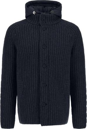 Herno Wollen gebreid vest met inzetstuk en capuchon - Heren - Truien - Blauw - Maat: XL Wol