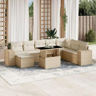 vidaXL Set De Sof&aacute;s De Jard&iacute;n 9 Pzas Con Cojines Rat&aacute;n Sint&eacute;tico Beige Vidaxl