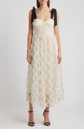 Moon River Tulle Corset Bodice Midi Dress in Cream Black at Nordstrom Rack, Size Medium