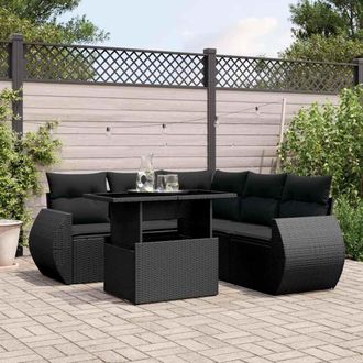 vidaXL Set De Sof&aacute;s De Jard&iacute;n 6 Piezas Y Cojines Rat&aacute;n Sint&eacute;tico Negro Vidaxl