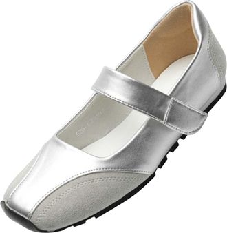 Generic Silver Womens Flat Heel Square Toe Shoes Low-Cut Slouchy Style Korean Vintage Decon Fashion Casual Comfortable Walking Shoes Pu Material