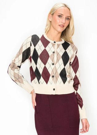 YAL New York Cream Argyle Knit Cardigan