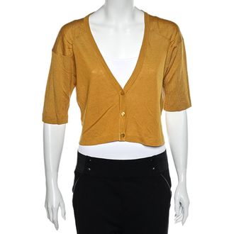 Max Mara Mustard Yellow Silk & Linen Cropped Cardigan