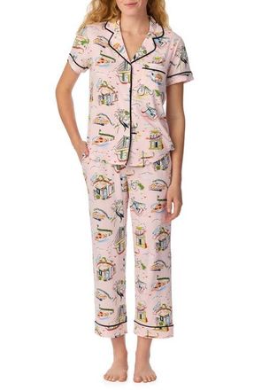 Kate Spade New York Piped Jersey Pajamas in Pink Grid at Nordstrom, Size Medium