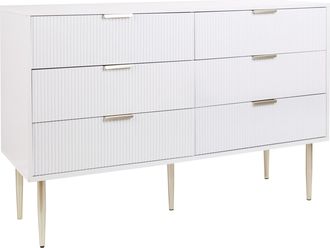 Beliani C&oacute;moda De Estilo Moderno Con Seis Cajones Y Patas Met&aacute;licas En Color Blanco Soho