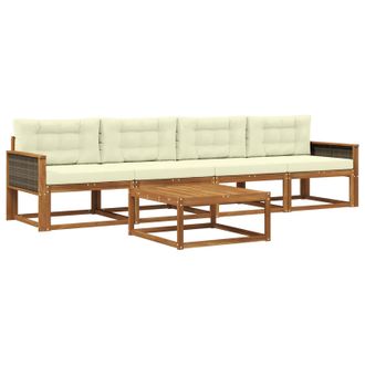 vidaXL Conjunto De Sof&aacute;s De Exterior Con Coj&iacute;n 5 Pcs Natural Y Crema Vidaxl