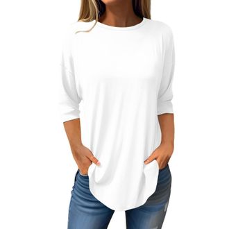 Generic Womens T-Shirt, Shirt, Womens 3/4 Sleeve Tops, Large Sizes, Long Tunic, Plain Long Blouse, Long Jumper, T-Shirt, Casual, Loose, Elegant Pullover, Blou