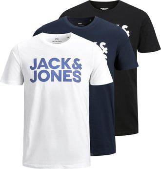 Jack & Jones Rundhalsshirt JACK & JONES JJECORP LOGO TEE SS O-NECK 3PK MP NOOS, Herren, Gr. XS, bunt (wei&szlig; pack:with navyblazer, schwarz all big), Jersey, Obermate