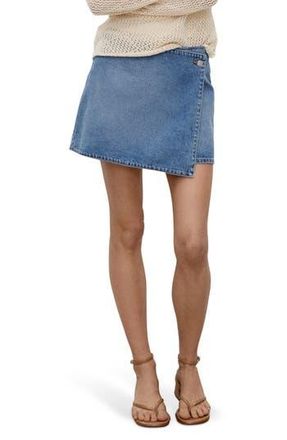Mango Faux Wrap Denim Skort in Medium Blue at Nordstrom Rack, Size Large