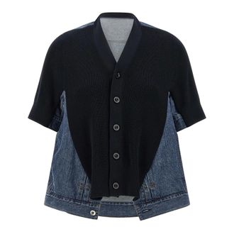sacai Denim x Knit Cardigan - female - Sacai - Cardigans - Blue - M - Knitwear
