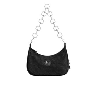 Philipp Plein Shoulder Bags, female, Black, Size: ONE SIZE Monogram Satin Shoulder Bag