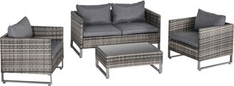 OUTSUNNY 4 PCs PE Rattan Wicker Outdoor Dining Set with Sofa Chairs Table Cushions