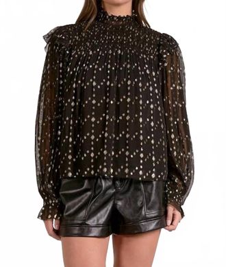 Elan Georgia Top In Black Geo Print