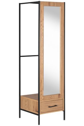 MID.YOU Mid.you Garderobenschrank, Naturfarben, Schwarz, Metall, 1 Schubladen, 44.5x165x50 cm, Garderobe, Garderobenschränke, Garderobenschränke