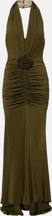 Blumarine Floral-appliqu&eacute; ruched maxi dress