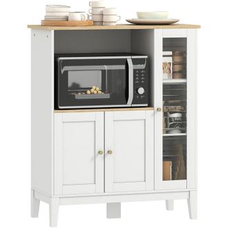 HOMCOM Mueble Auxiliar De Cocina Moderno Con Estantes 3 Puertas Compartimiento Abierto Y Sistema Anti-vuelco Para Comedor 80x35x97 Cm Blanco - Homcom