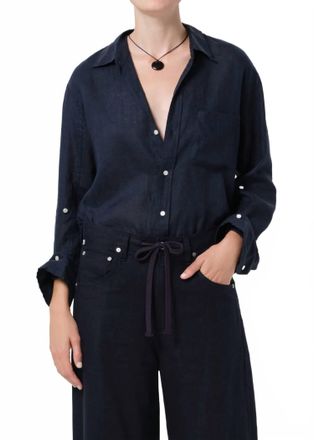 Citizens Of Humanity Kayla Shrunken Linen Shirt In True Navy