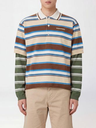 Dsquared2 Polo a maniche lunghe in cotone con motivo a righe multicolor