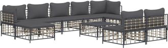 vidaXL Juego De Muebles De Jard&iacute;n 10 Pzas Y Cojines Rat&aacute;n Pe Antracita Vidaxl