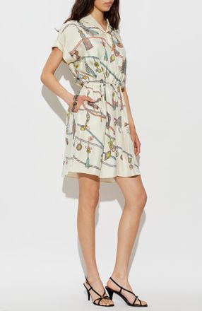 Versace Silk Dress With Hangin Out Print, Womens, Cream