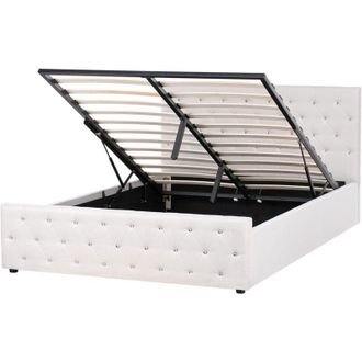 Beliani Cama Doble Tapizada Poli&eacute;ster Beige 160 X 200 Cm Con Almacenamiento Cabecero Acolchado Amiens