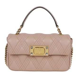 Valentino Garavani Tassen, Dames, Beige, ONE Size, Leer, Gewatteerde Top Handtas met Ketting