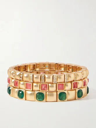 Roxanne Assoulin Set Di Tre Bracciali In Metallo Dorato Con Zirconia Cubica The Jeweled - Oro