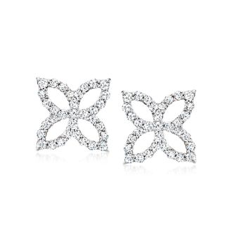 Ross-Simons Diamond Open-Space Flower Earrings in Sterling Silver