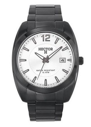 Hector Riccione Mens Silver Watch - Black Stainless Steel - One Size
