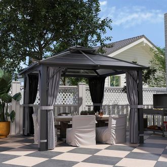OUTSUNNY 3x3(m) Hardtop Gazebo with Polycarbonate Roof & Sides in Grey