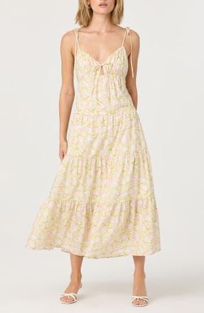 ASTR the Label Tie Strap Tiered Maxi Dress in Yellow Floral at Nordstrom Rack, Size X-Large