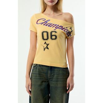 PacSun Champion Off the Shoulder T-Shirt in Tan at Nordstrom, Size Xx-Small